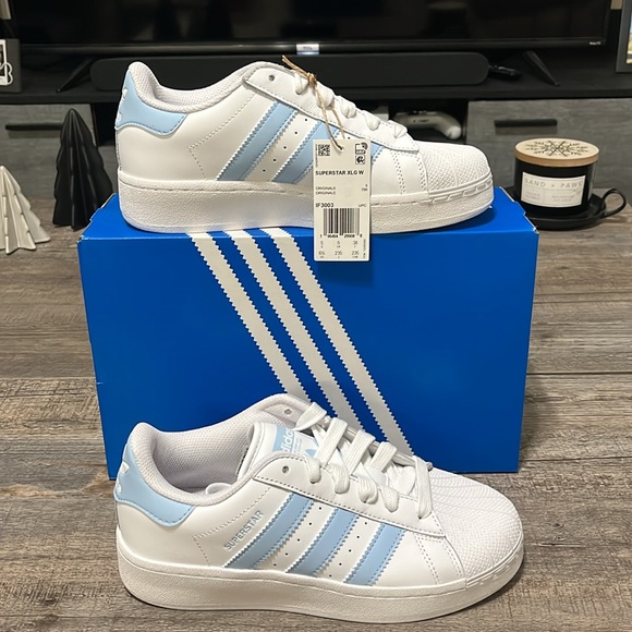 NWT Adidas Originals Superstar XLG Women's Shoes - White/Baby Blue - IF3003 - Picture 10 of 10